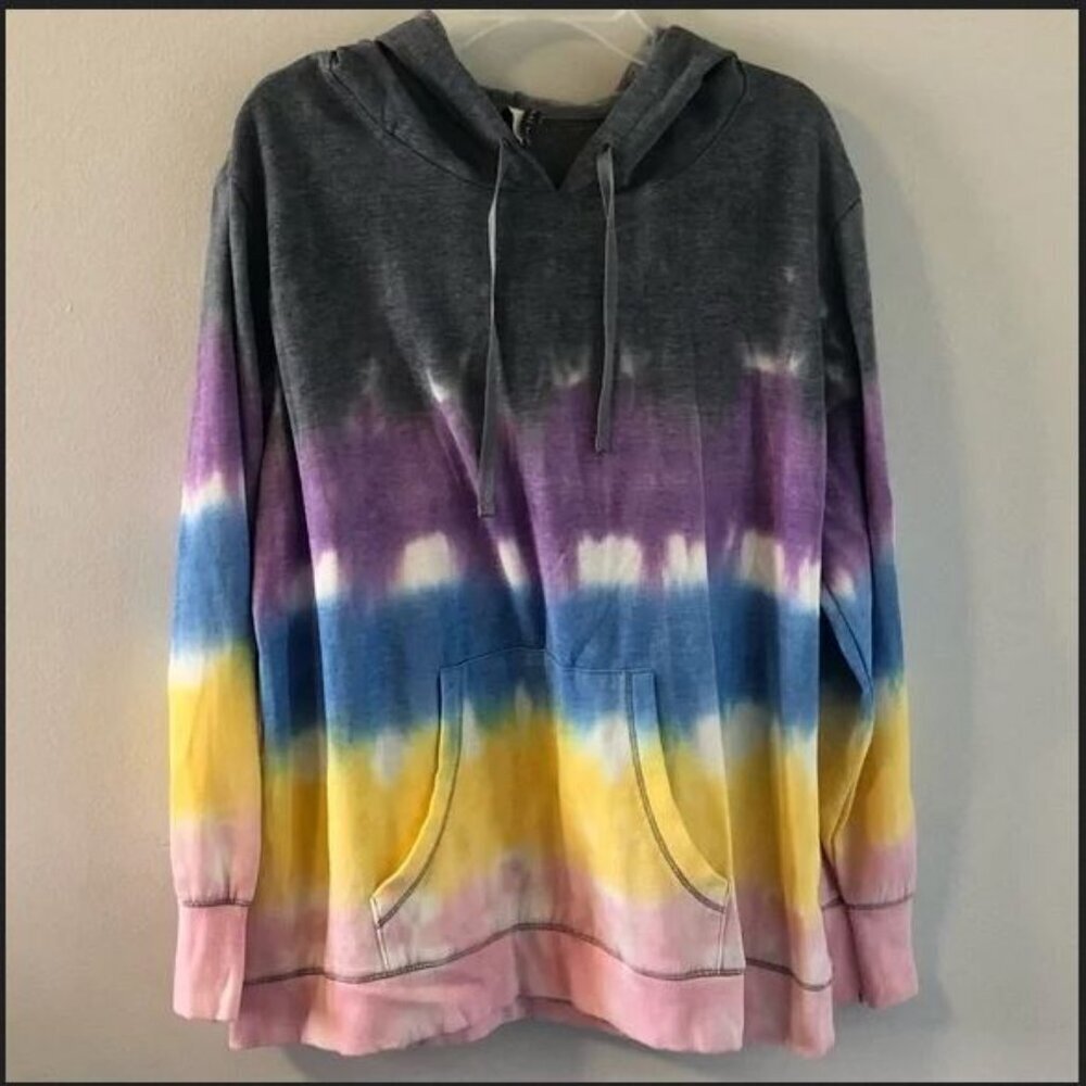 NWOT Jaclyn Intimates Multicoloured Tie Dye Pullover Hoodie L